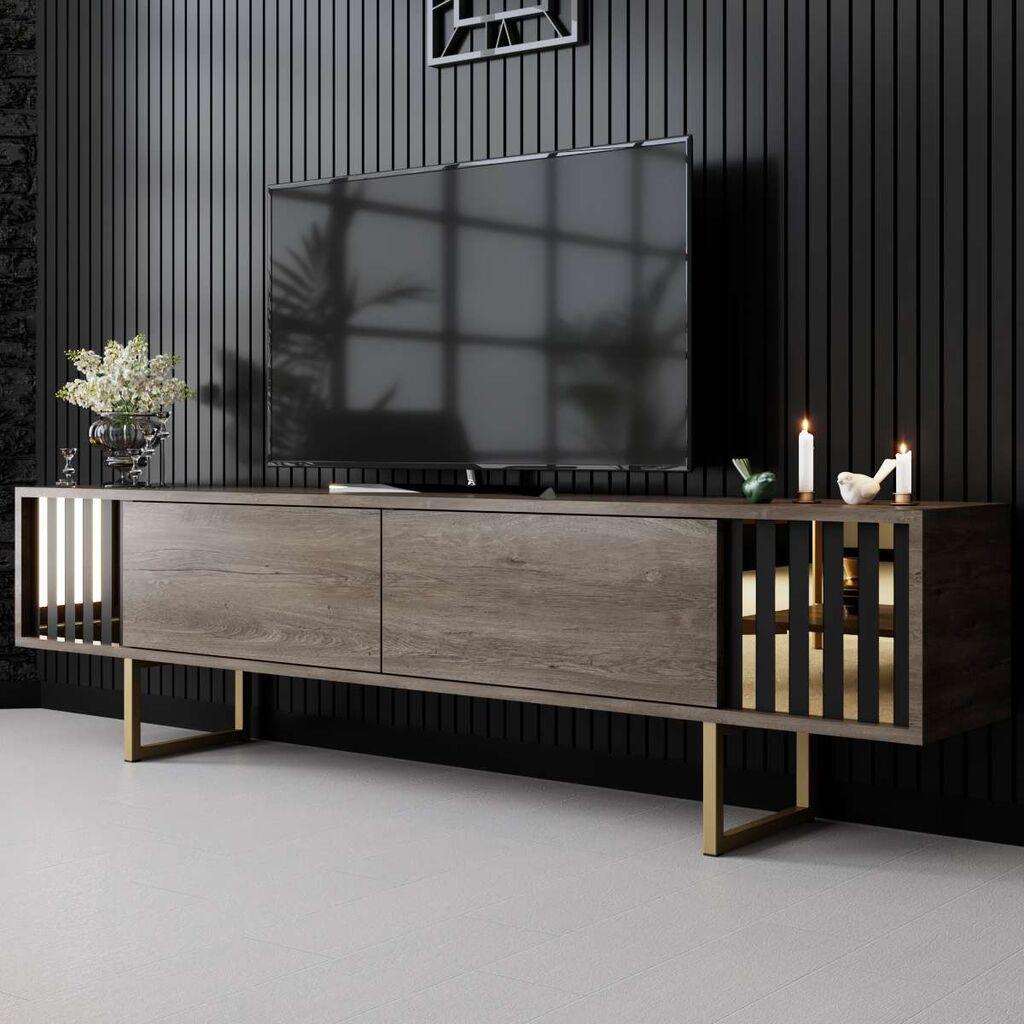 Комода за телевизор Hanah Home Gold Line, 180x48x30 см, антрацит-златна боја