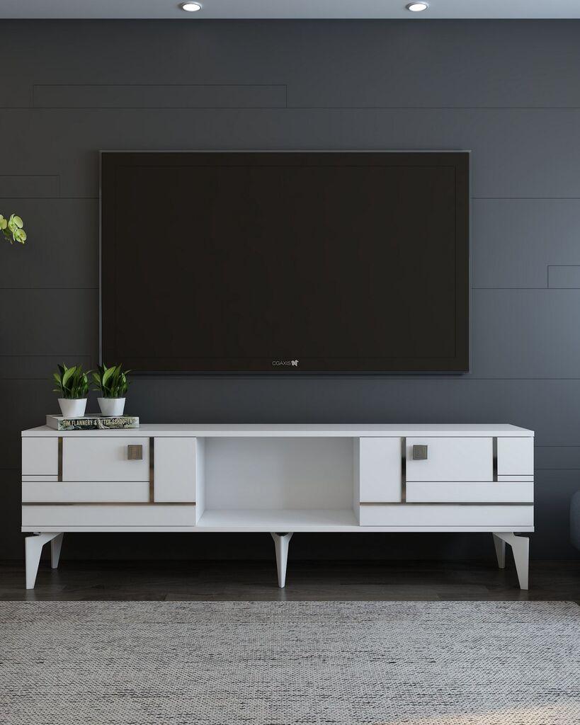 Комода за телевизор Hanah Home Madera, 150x44.6x29.6 см, бело-златна