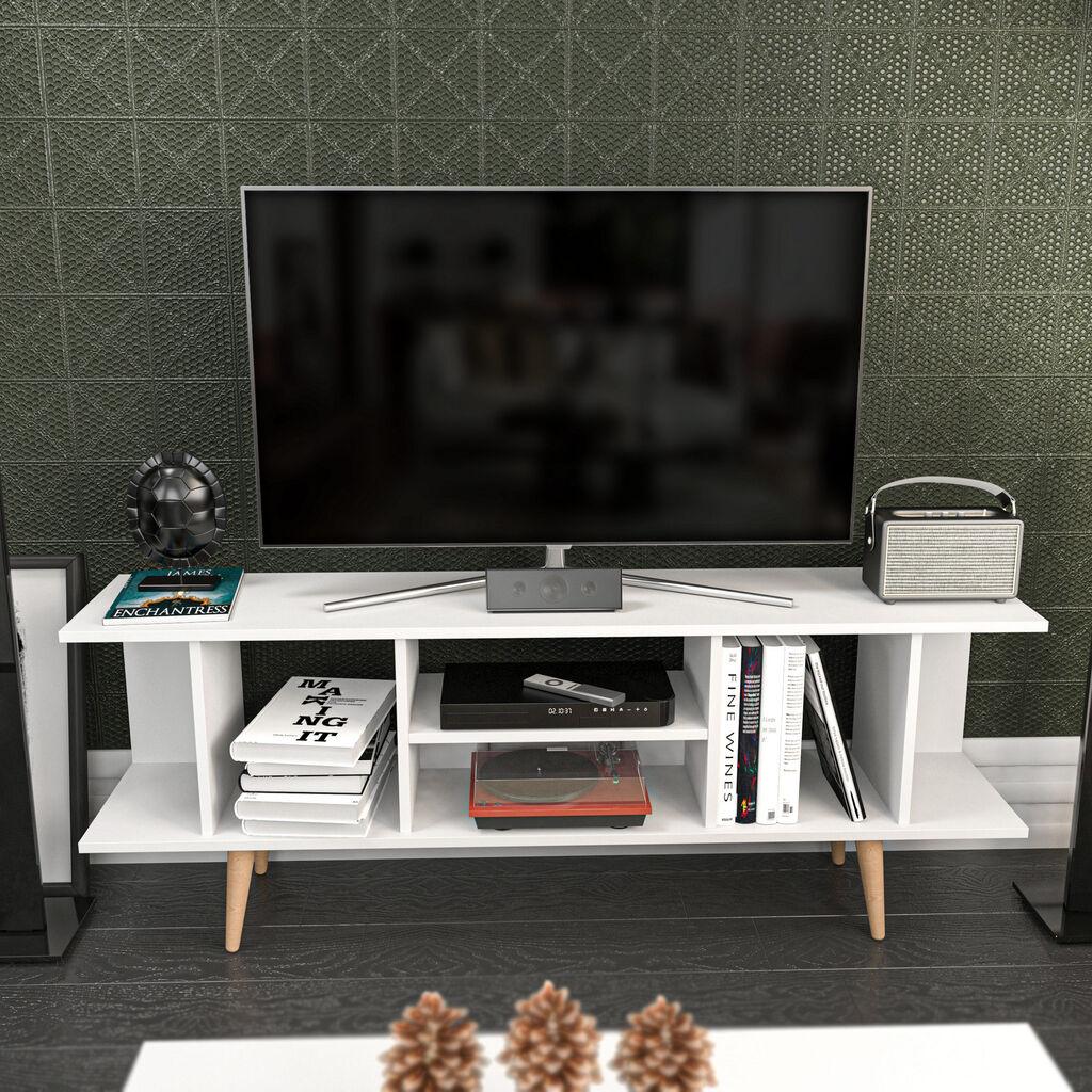 Комода за телевизор Hanah Home Akya, 160x38,6x35 см, беж-бела