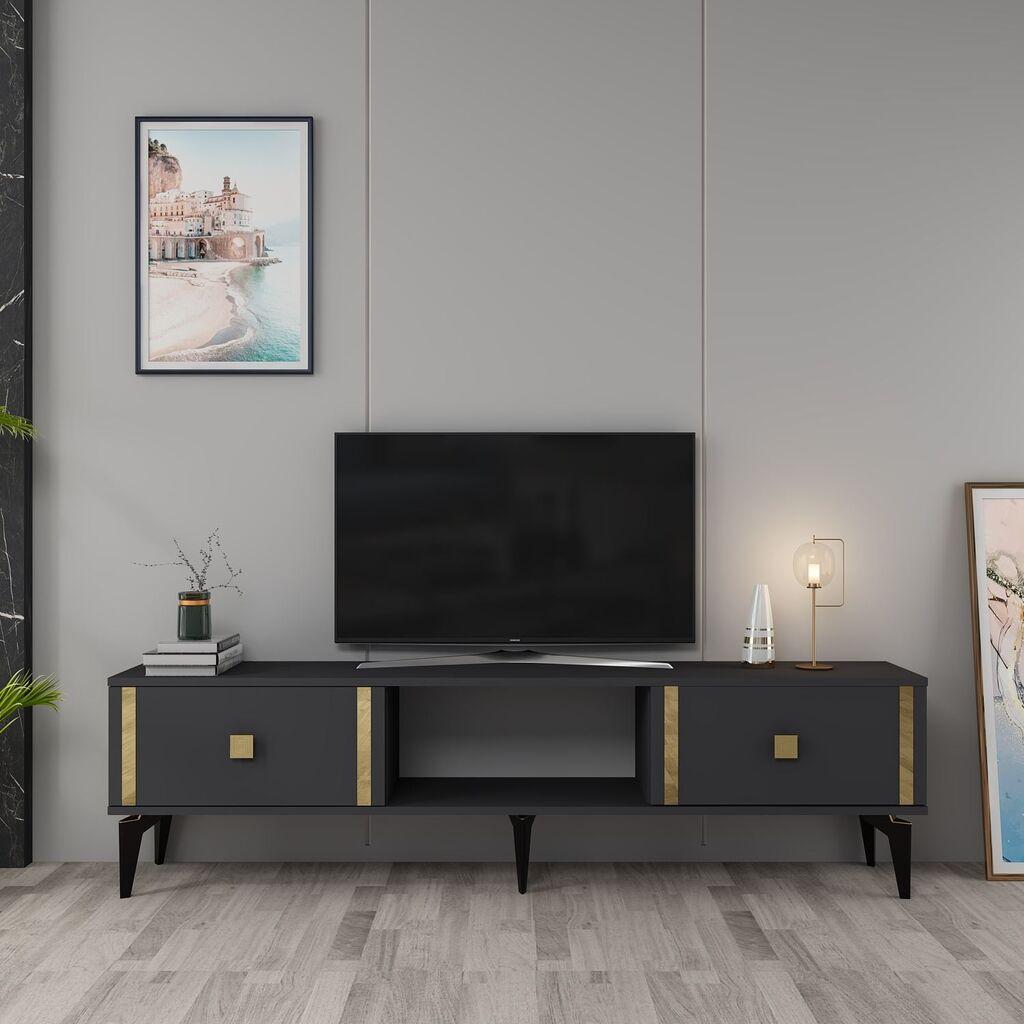 Комода за телевизор Hanah Home Doruk, 150x44.6x29.6 см, антрацит-златна боја