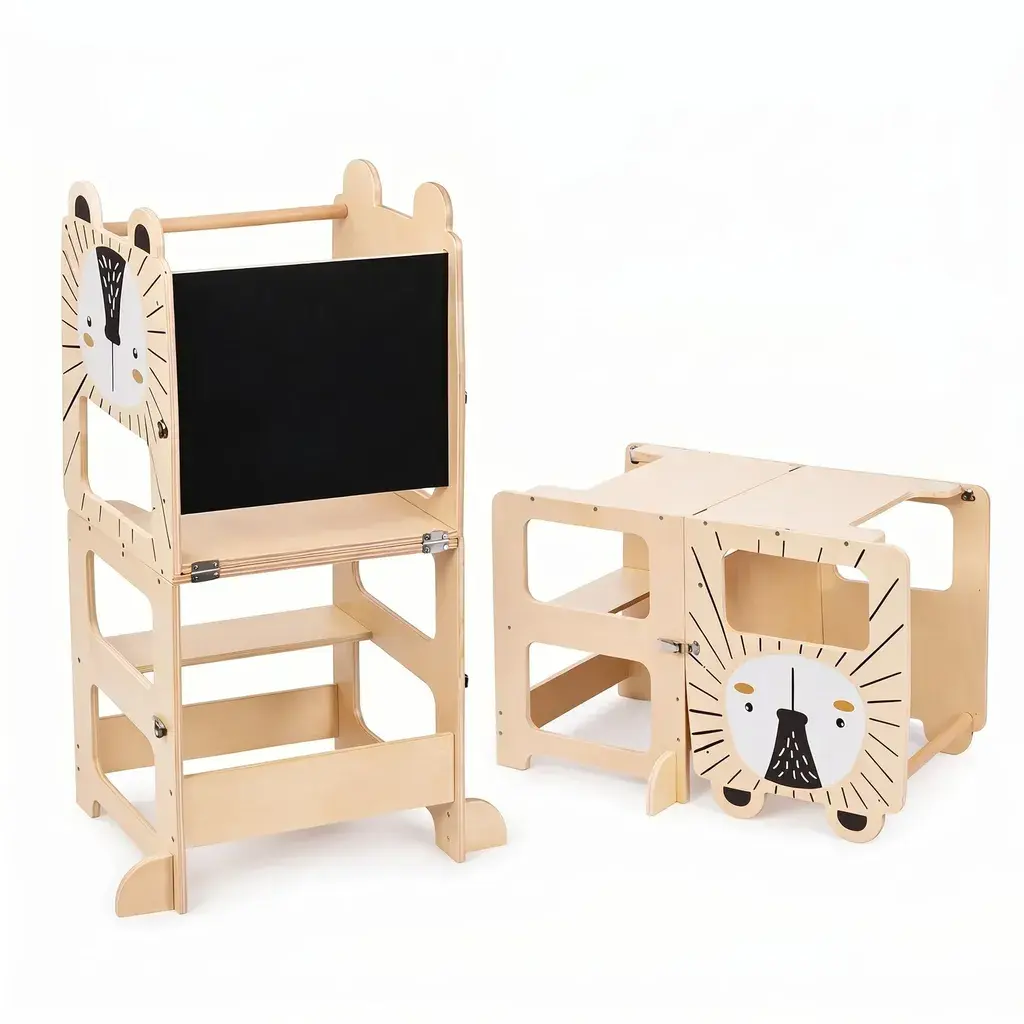 Montessori Learning Tower 3 во 1 Масичка со Столче и Табла