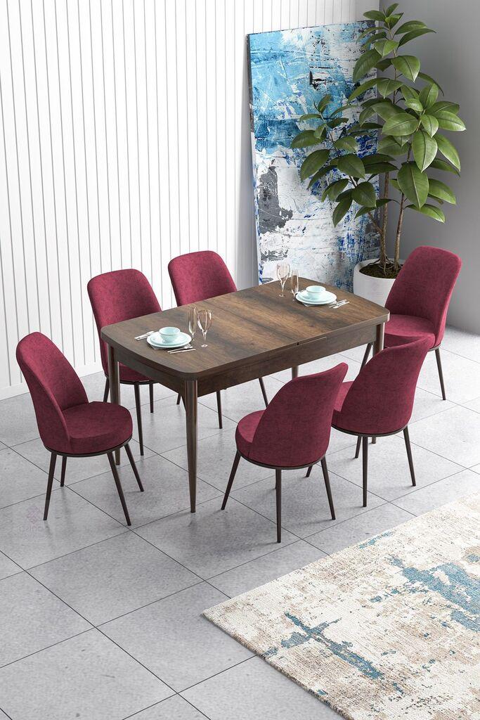 Hanah Home Set Трпезариска маса и 6 столчиња Han, бордо-кафеава