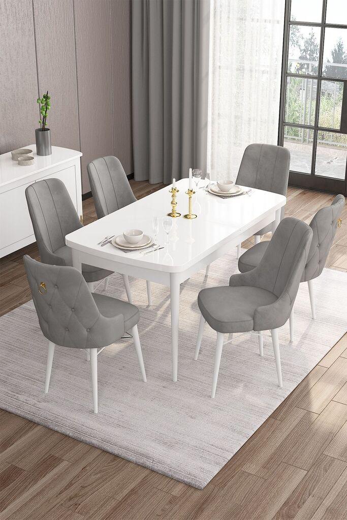 Hanah Home Set Трпезариска маса и 6 столчиња, сиво-бела