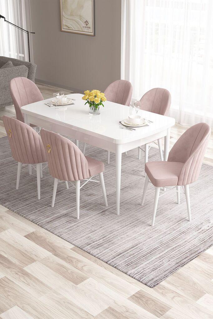 Hanah Home Set Трпезариска маса и 6 столчиња Розова, Розово-бела