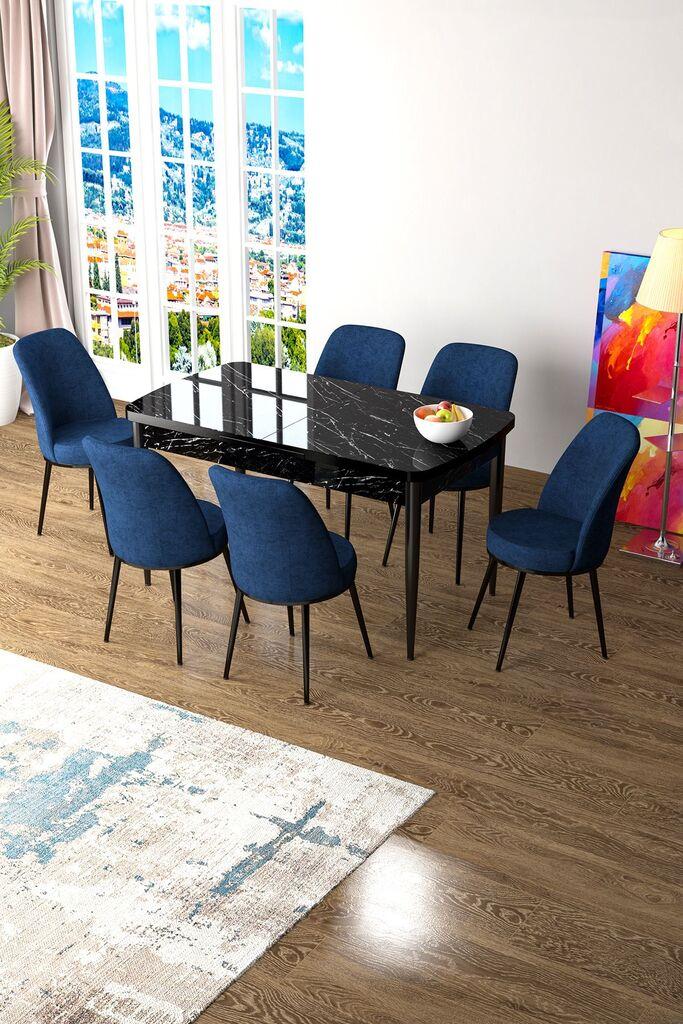 Hanah Home Комплет Трпезариска маса и 6 столчиња Zen, сино-црна