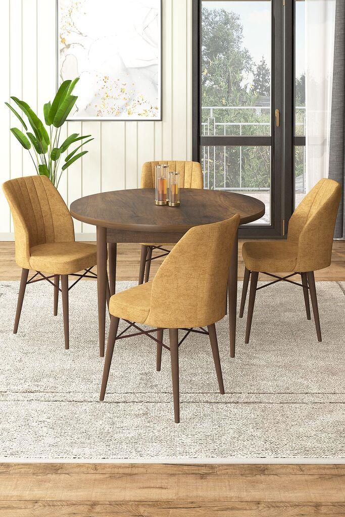 Hanah Home Set Трпезариска маса и 4 столчиња, окер-кафеава