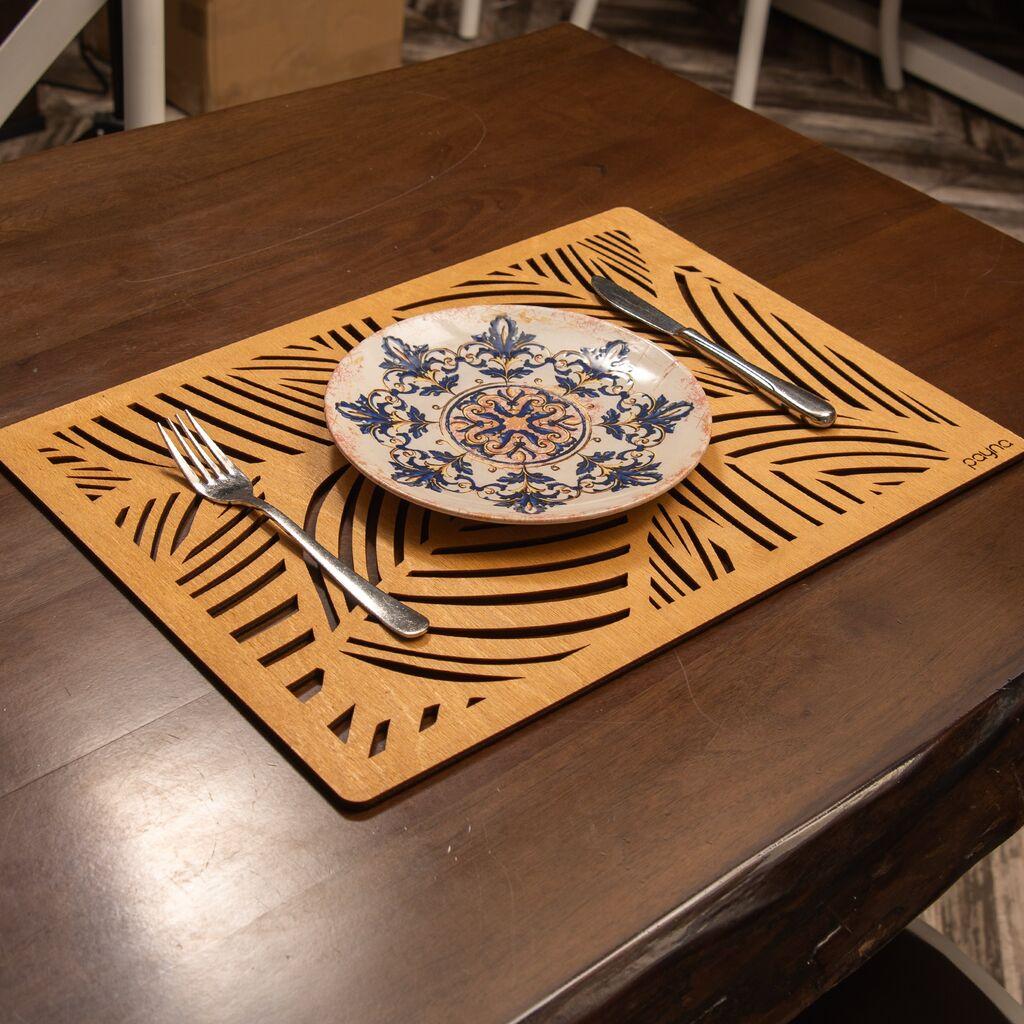 Комплет подметачи за маса Hermia, 33x45 см, дрвен, 6 парчиња, окер