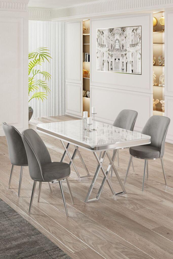 Hanah Home Set Трпезариска маса и 4 столчиња, сиво-бела