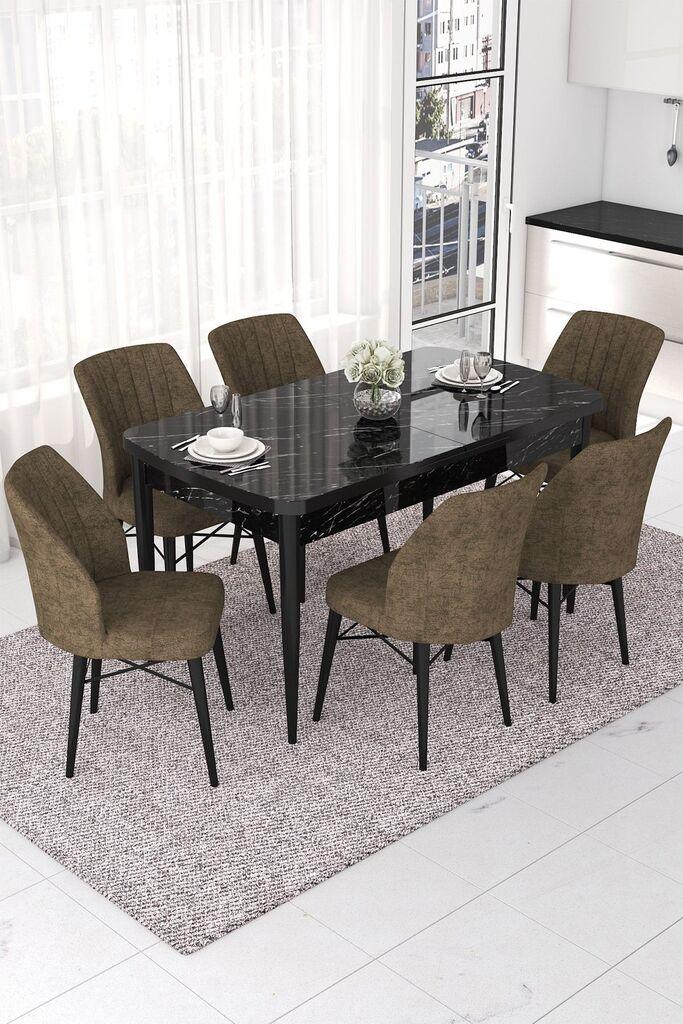 Hanah Home Комплет трпезариска маса и 6 столчиња Nef, кафеаво-црна