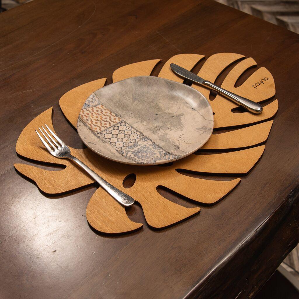 Комплет подметачи за јадење Hermia Monstera, 36x36 см, дрвен, 6 парчиња, окер