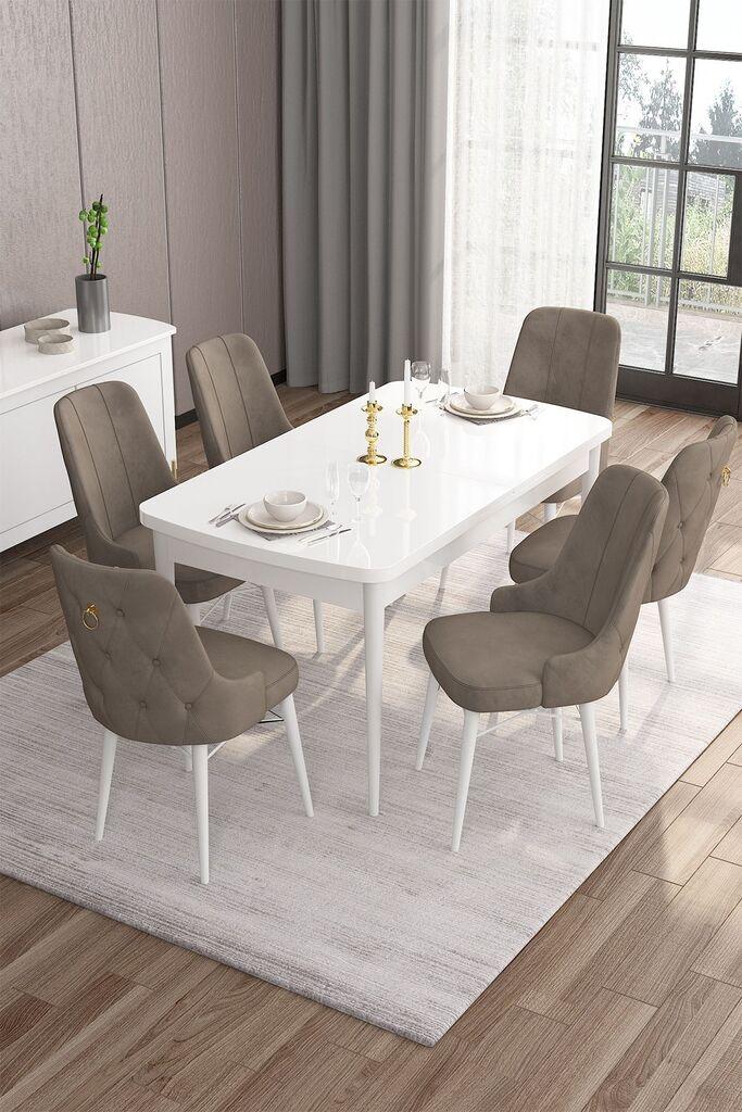 Hanah Home Set Трпезариска маса и 6 столчиња, беж-бела