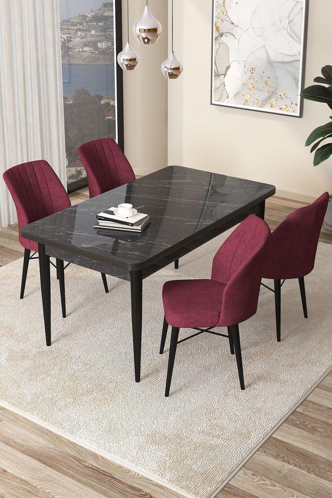 Hanah Home Set Трпезариска маса и 4 столчиња Arp, бордо-црна