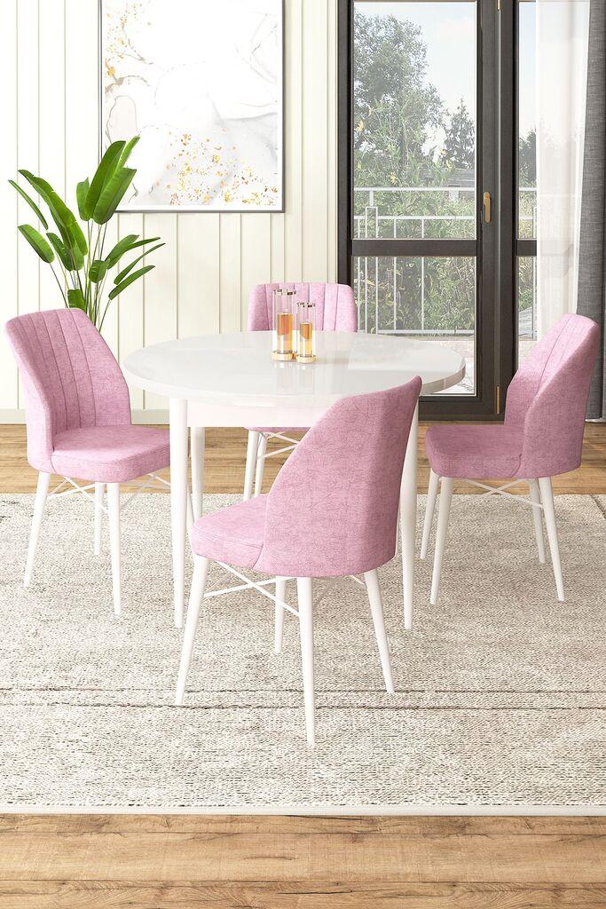 Hanah Home Set Трпезариска маса и 4 столчиња, бело-розова