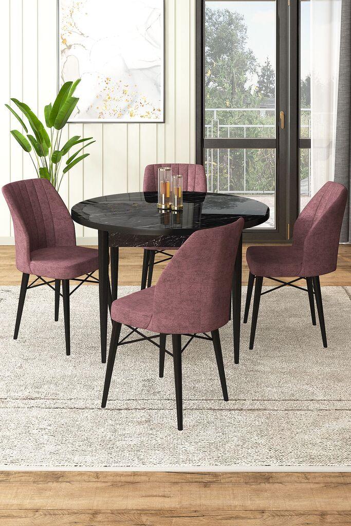 Hanah Home Set Трпезариска маса и 4 столчиња, валкано розова