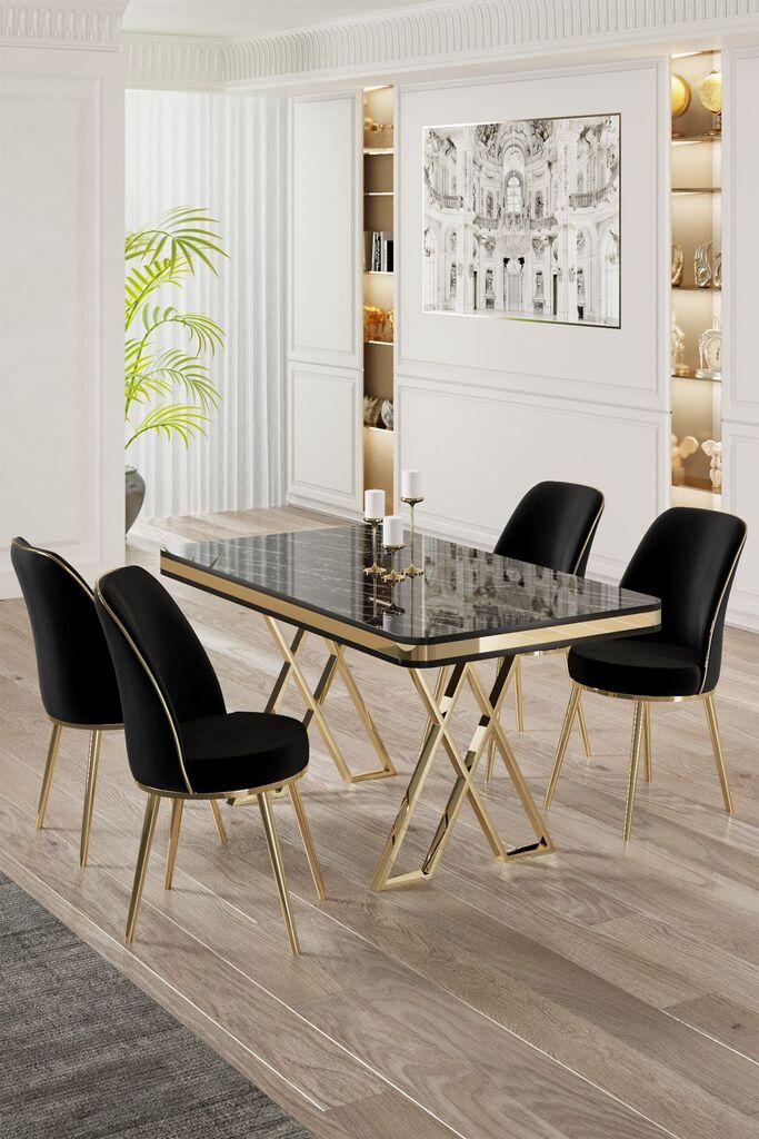 Комплет трпезариска маса Hanah Home и 4 столчиња, црна