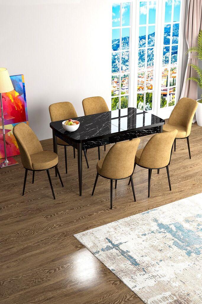 Hanah Home Set Трпезариска маса и 6 столчиња Han, окер-црна