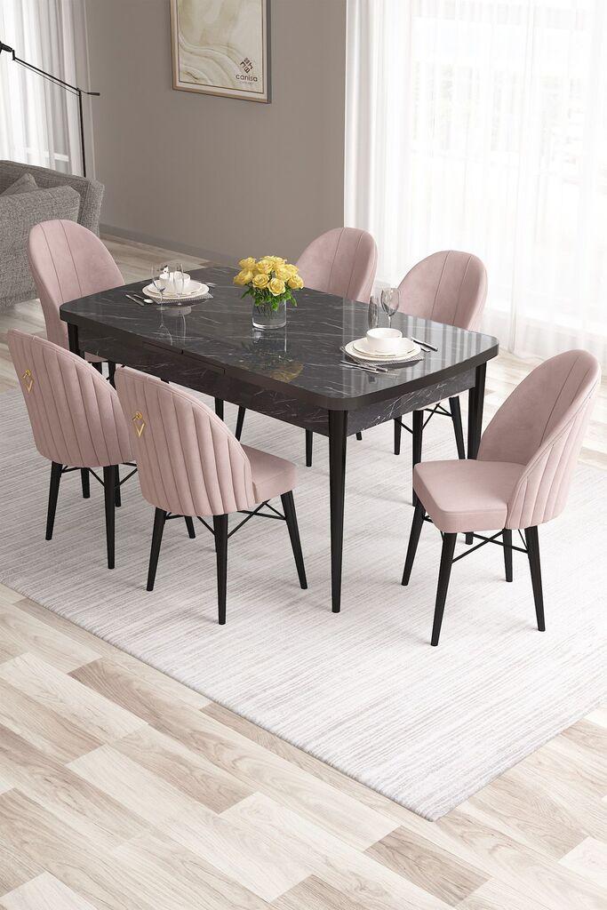 Hanah Home Set Трпезариска маса и 6 столчиња Розова, Розово-црна