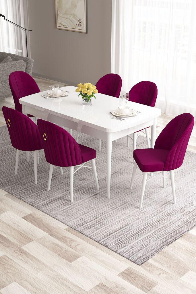 Hanah Home Set Трпезариска маса и 6 столчиња Розова, Бордо-бела