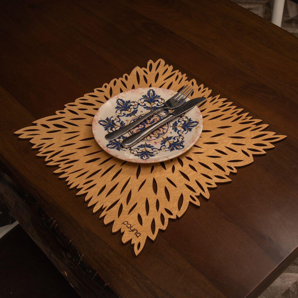 Комплет подметачи за маса Hermia Pointy, дрвени, 4 парчиња, окер