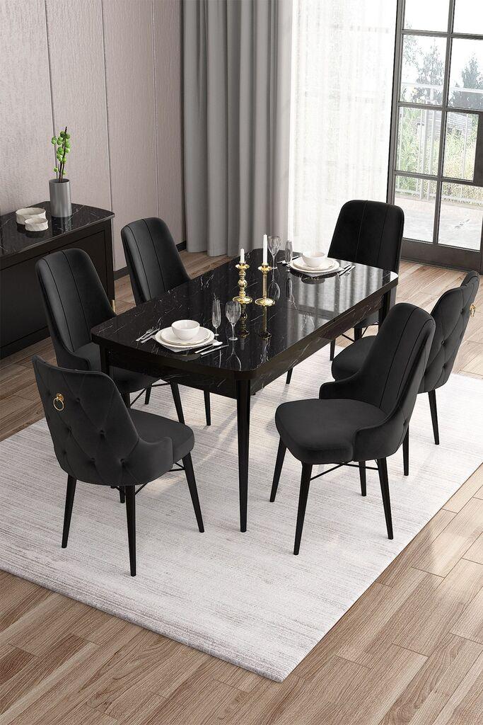 Трпезариска маса Hanah Home Set со 6 столчиња, црна