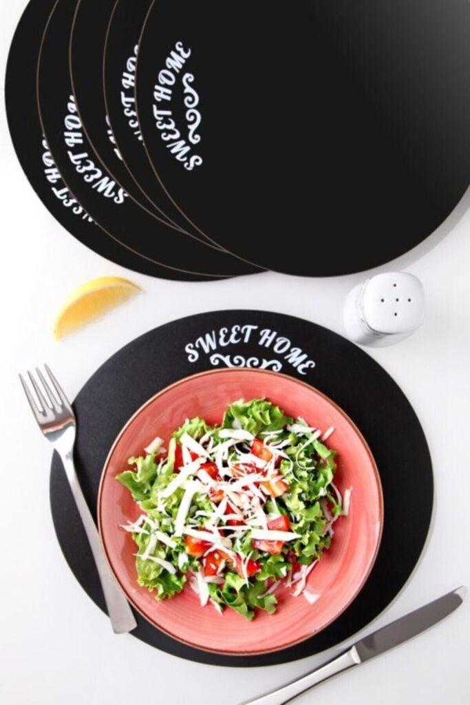 Комплет подметачи за сервирање Hermia PLT0129, 27x25 см, дрвен, 6 парчиња, црна