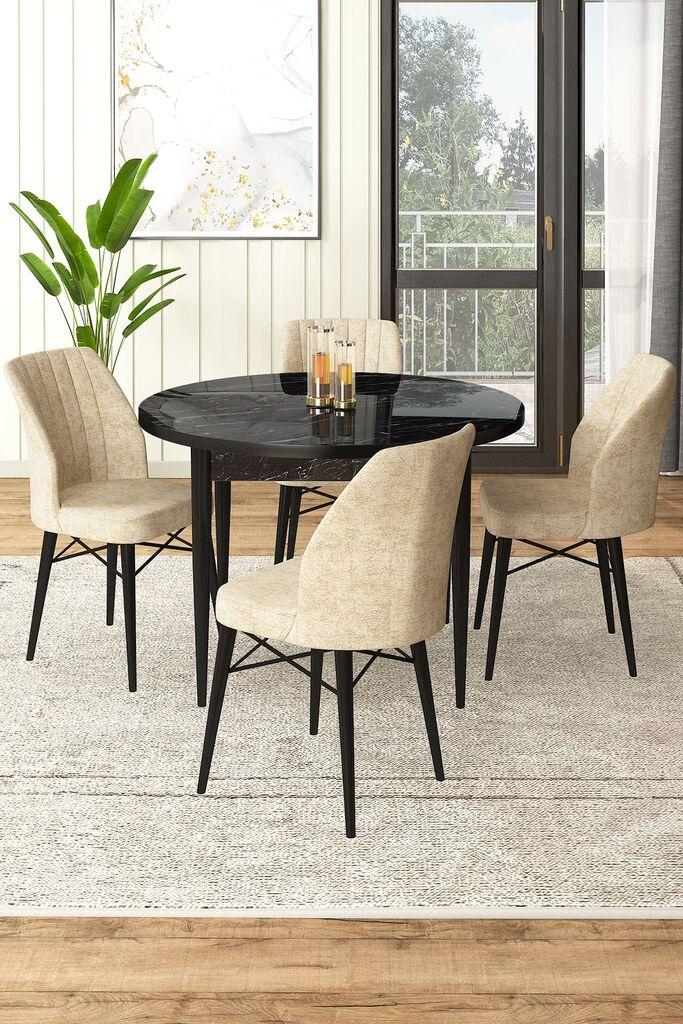 Hanah Home Set Трпезариска маса и 4 столчиња, беж-црна