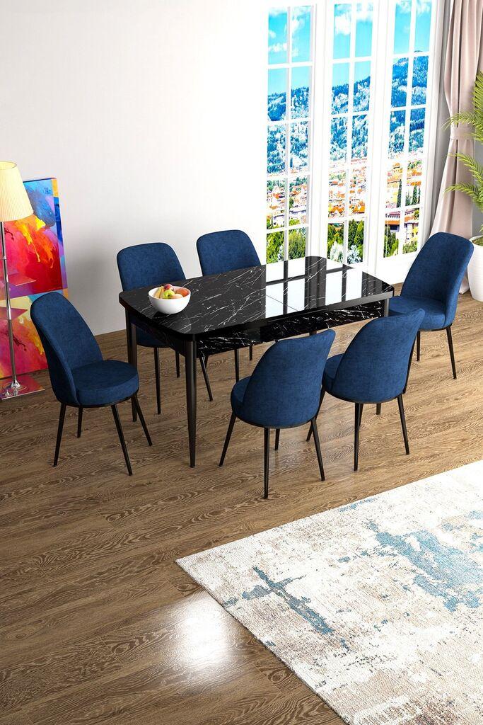 Hanah Home Комплет трпезариска маса и 6 столчиња Han, сино-црна