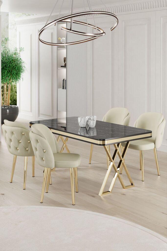 Hanah Home Set Трпезариска маса и 4 столчиња Ригел, крем-бела