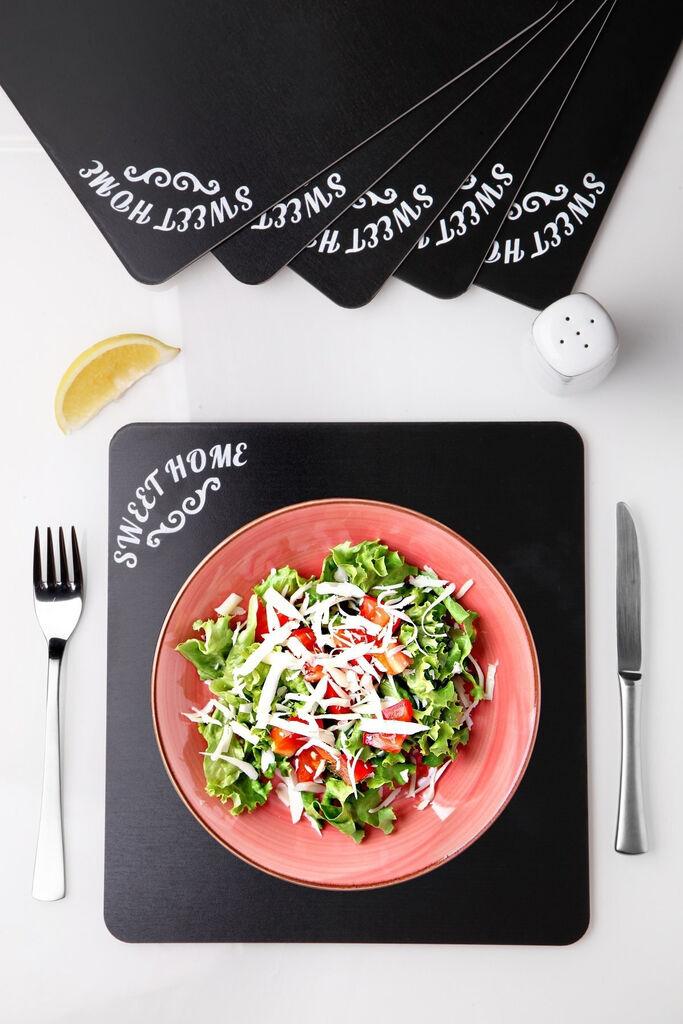 Комплет подметачи за сервирање Hermia PLT0193, 29x29 см, дрвен, 6 парчиња, црна