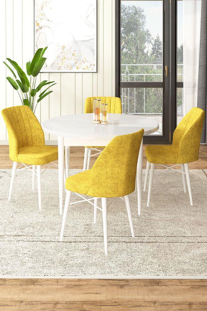 Hanah Home Set Трпезариска маса и 4 столчиња, жолта и бела