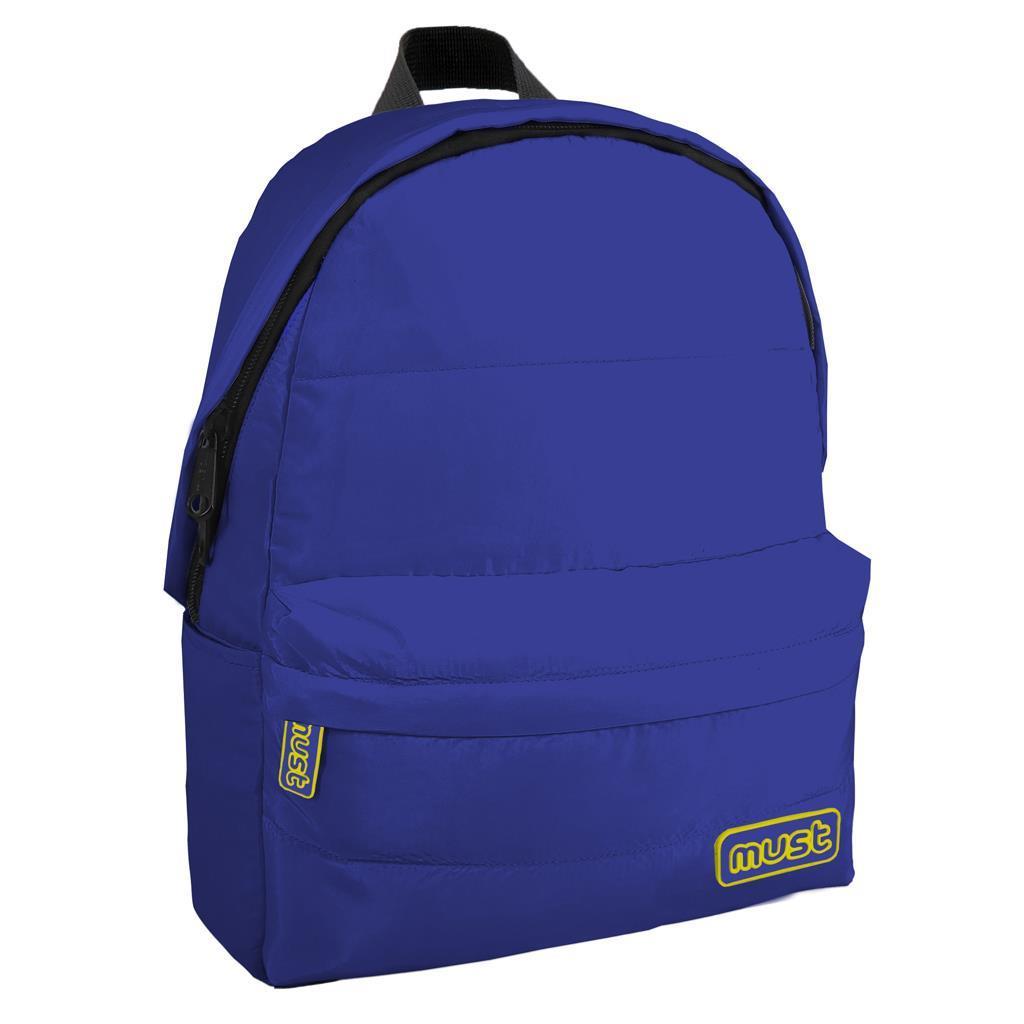MUST Ранец, 3 Патенти, Monochrome puffy, 000585049, 32*42*17цм, Темно сина