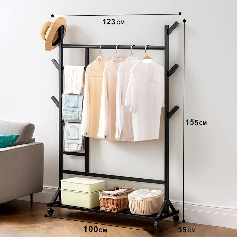 Home idea Дводелен Подвижен Штендер за Алишта (црн)- Од Бамбусово Дрво