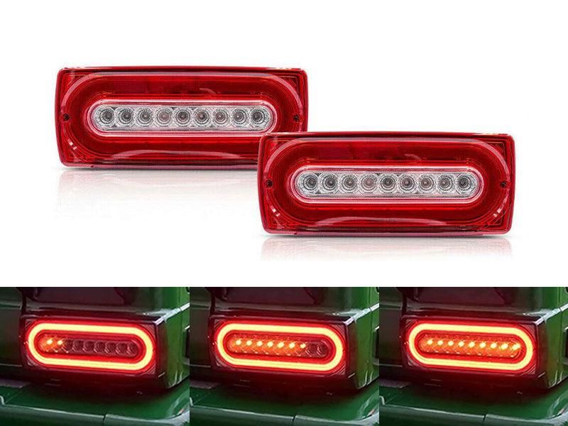 AUTOLUX Комплет тунинг Dynamic LED штопови за Mercedes G класа W463 1999-2018 со црвено/бела основа, лев и десен