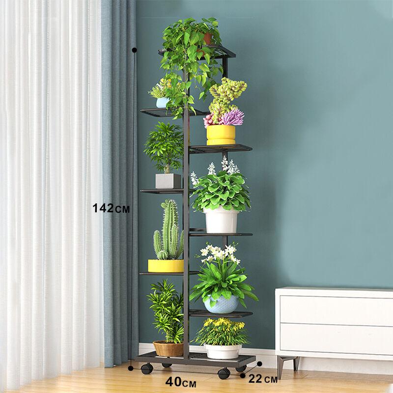Home idea Метална Сталажa за Цвеќе Со Тркалца за 9 Саксии(Црна)