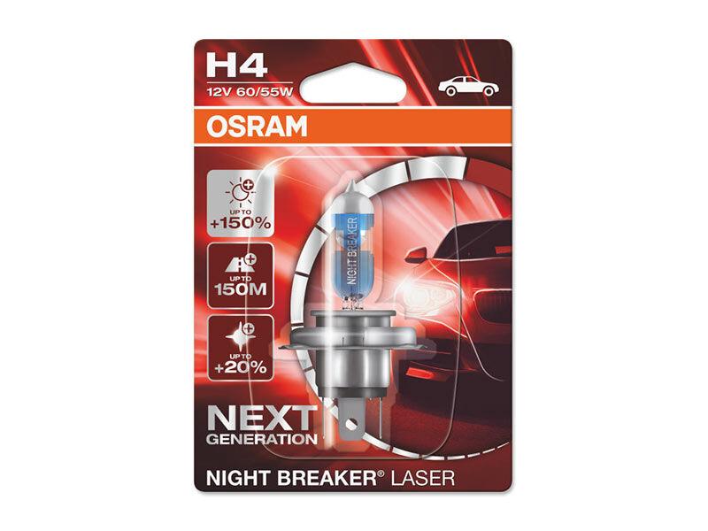 OSRAM Халогенска сијалица Osram H4 Night Breaker Laser +150% 12V, 60/55W, P14.5s, 1650/1000lm, 1 бр. во блистер