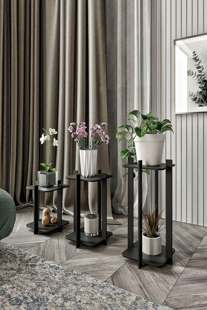 Комплет постаменти за цвеќе Hanah Home, 3 парчиња, црн