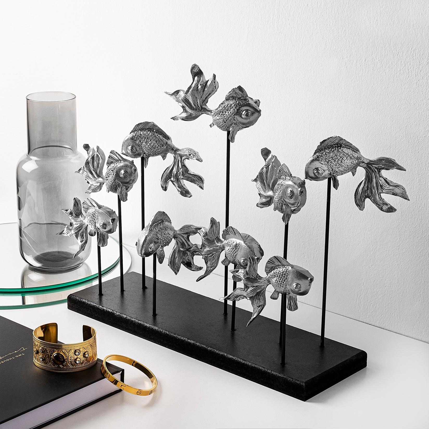 Аберто Дизајн Декоративна фигура ЗЛАТНА РИПКА 3, 42 см x 28 см x 10 см, Сребрена