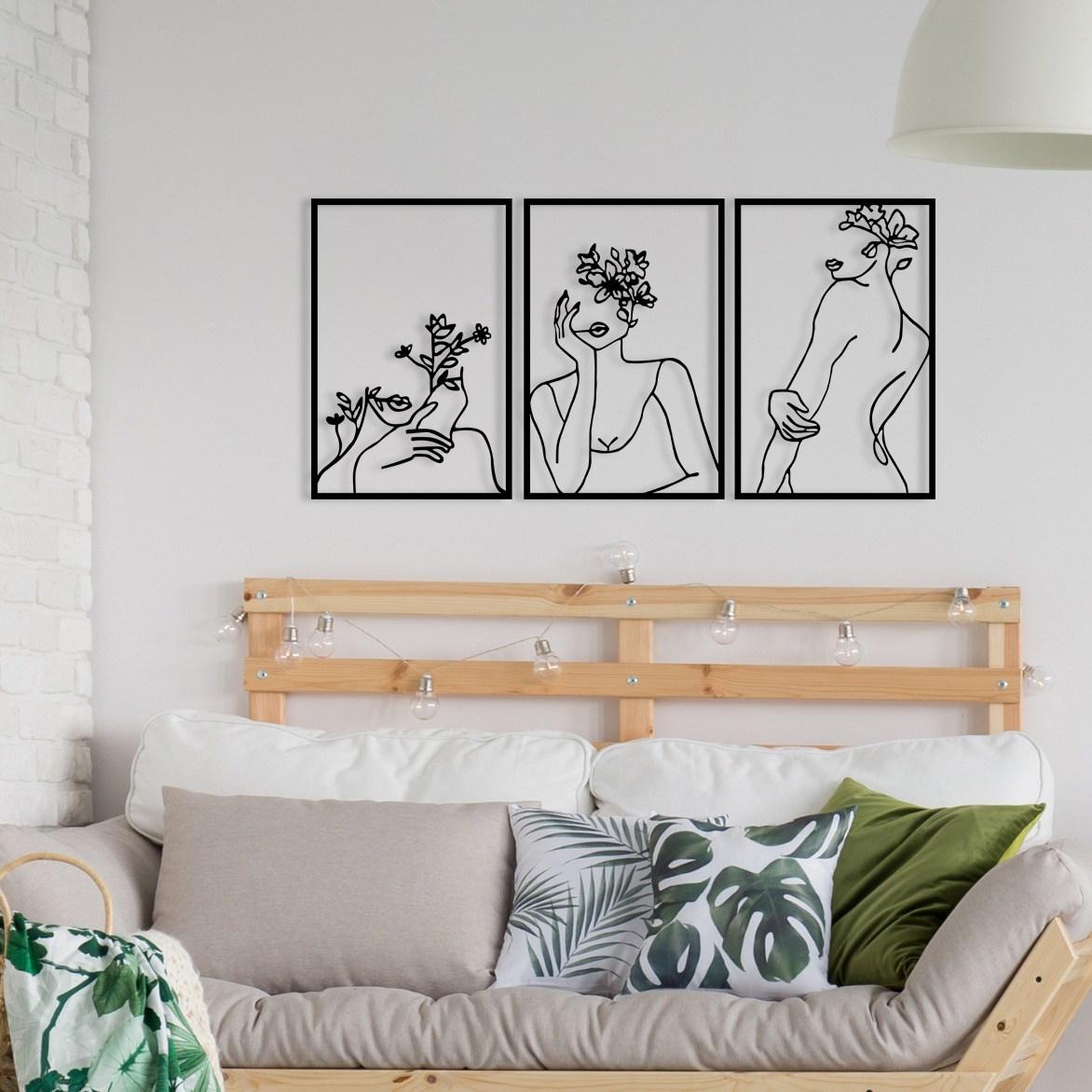 Wallity декорација за dzид Цветна жена со лице, 94x45 см, 1,2 мм, црна