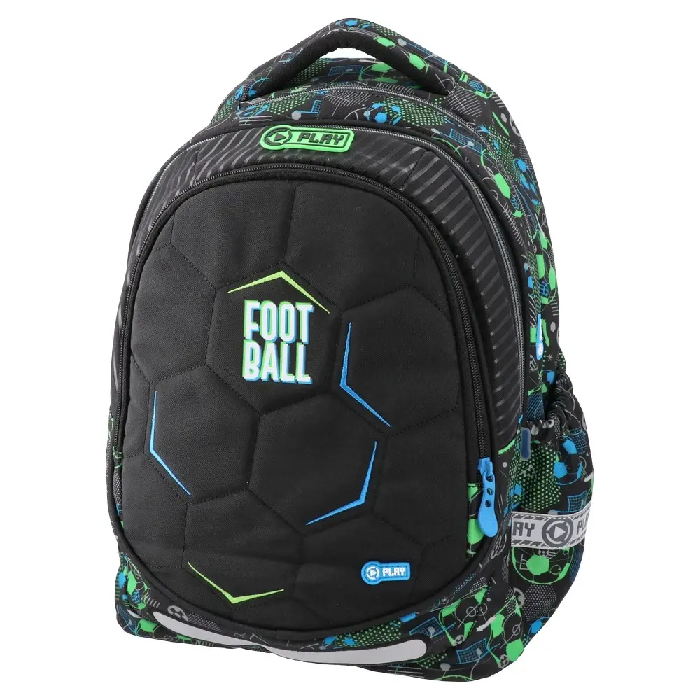 PLAY Ранец за момчиња Neon Football Maxx, анатомски, 41 x 31 x 21 см, црн