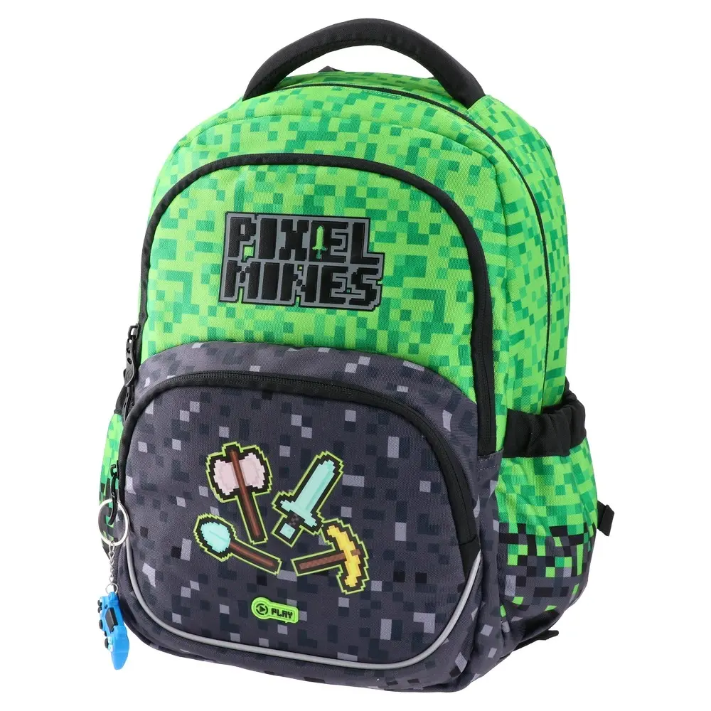 PLAY Ранец за момчиња Pixel Mines Etron, анатомски, 38 x 30 x 20 см, зелено-црн