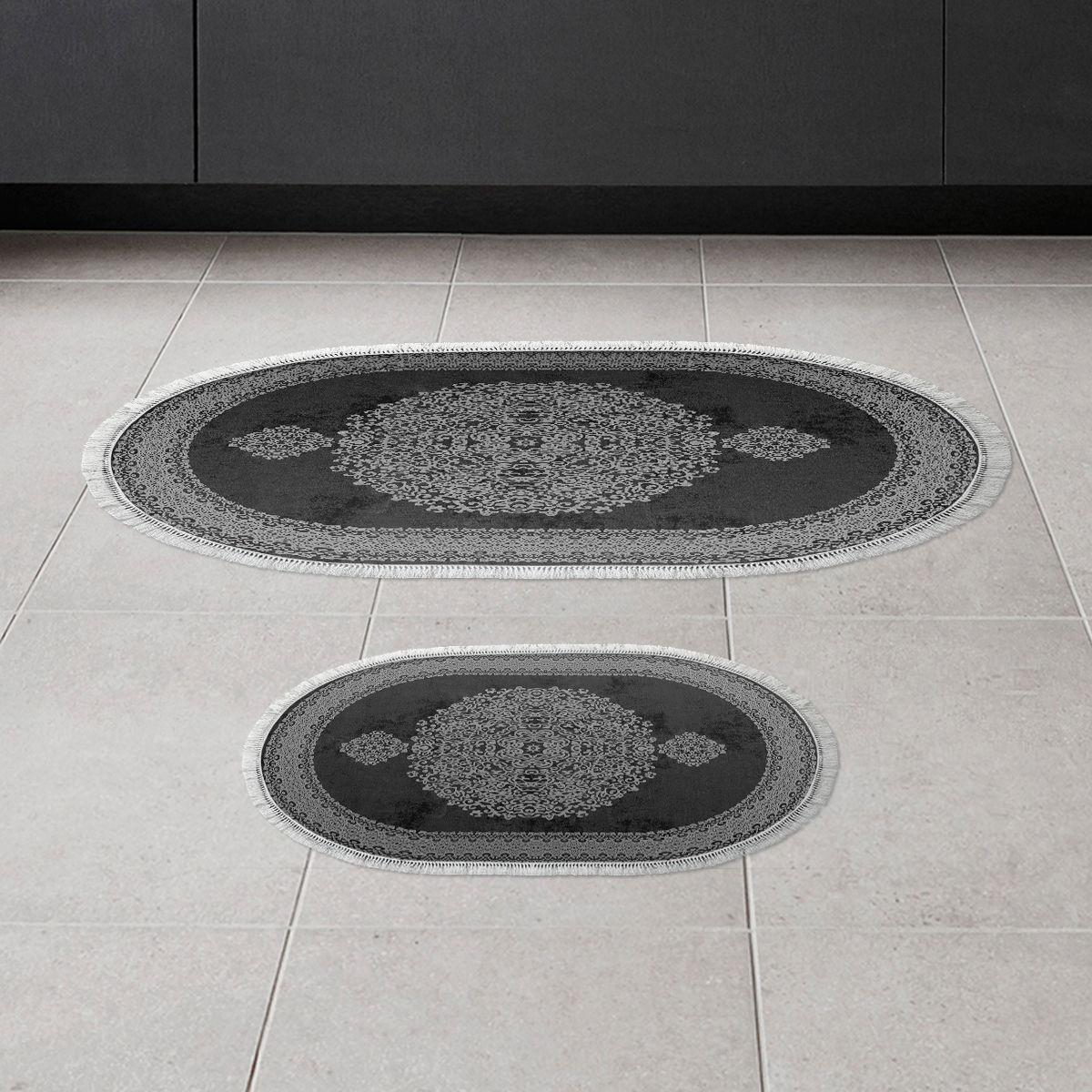 Комплет од 2 теписи за бања L'essentiel Maison, црно-бели