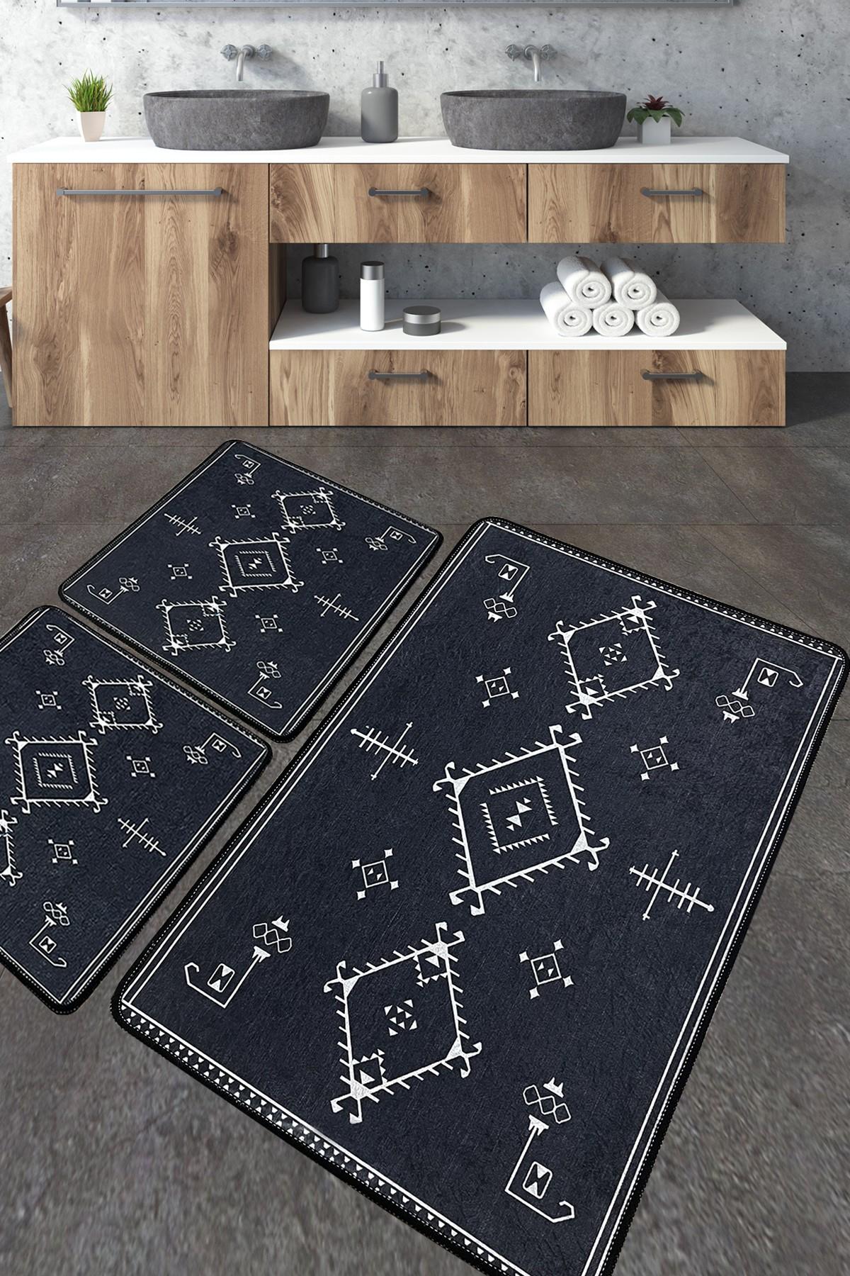 L'essentiel Maison Сет од 3 килими за бања Темно сива боја