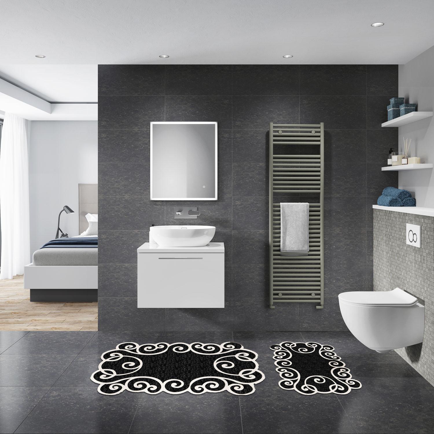 Комплет од 2 теписи за бања L'essentiel Maison, црно-бели