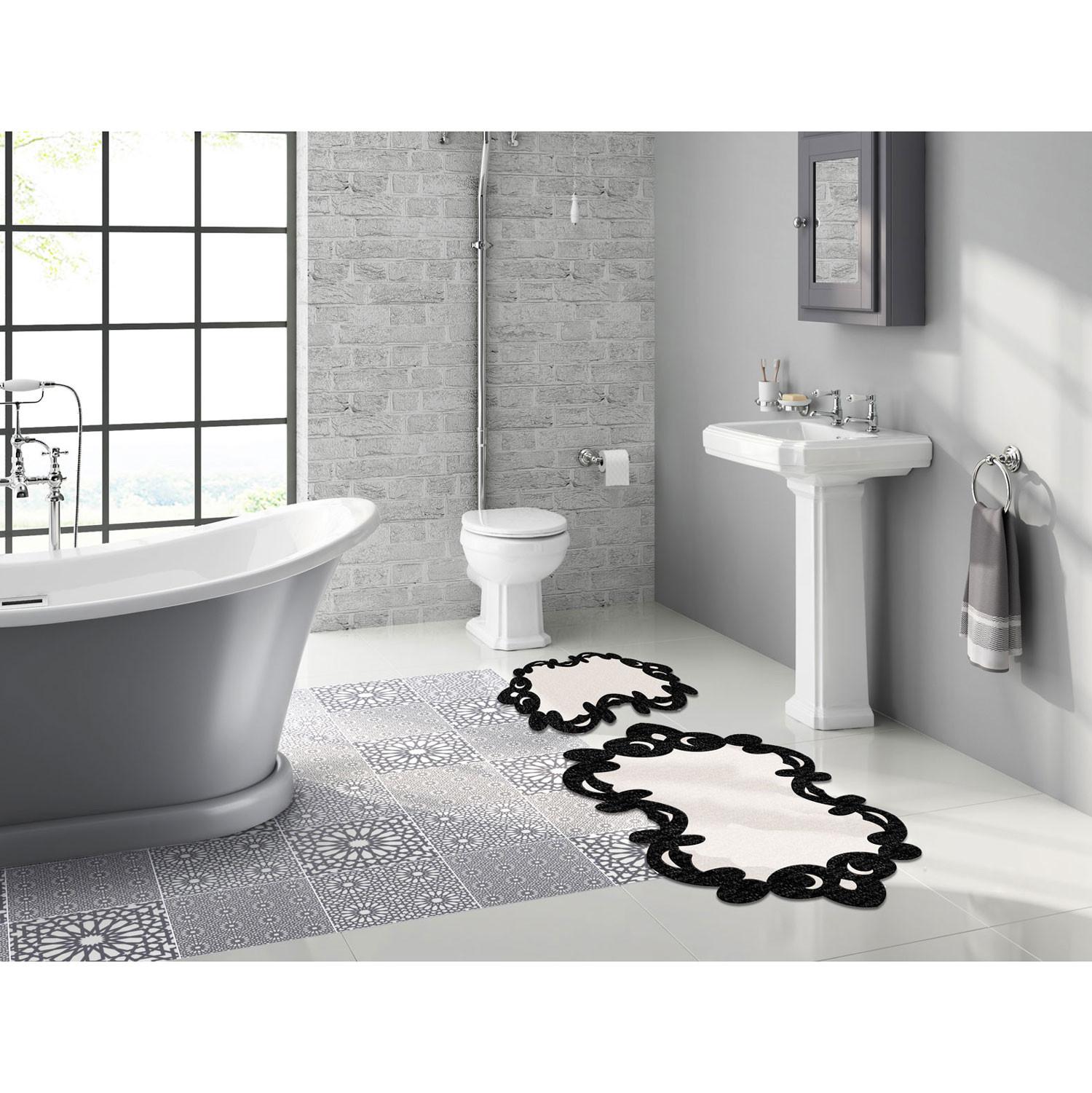 Комплет од 2 теписи за бања L'essentiel Maison, црно-бели