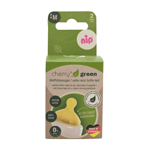 NIP Цуцла За Шише Широк Отвор Чери Грин Антиколик Каучук Х2, 0+ Месеци М