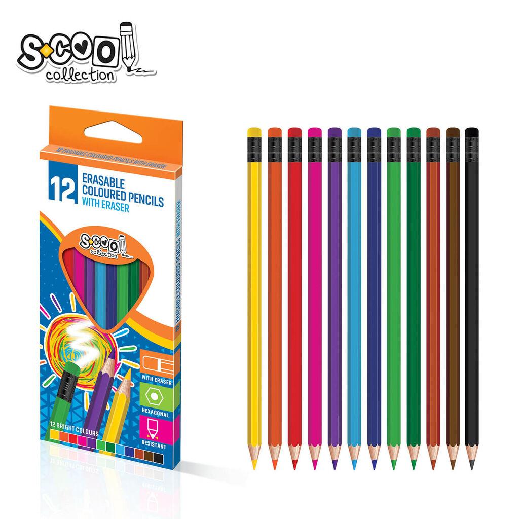 Scool Дрвени Боици со Гума за Бришење 12