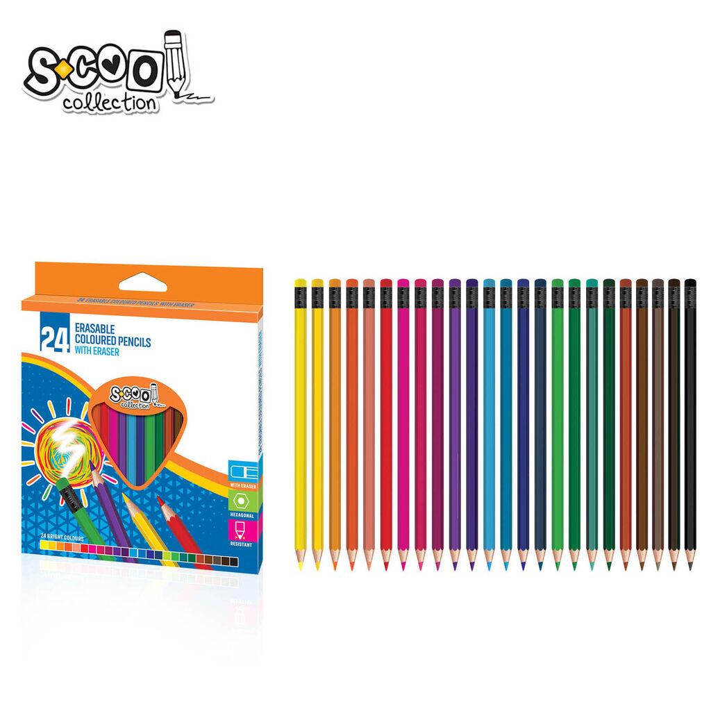 Scool Дрвени Боици со Гума за Бришење 24