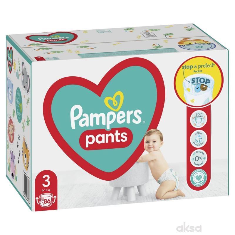 Pampers Pants 3 Бебешки Пелени во Форма на Гаќички 6-11Kg, 86 Пелени