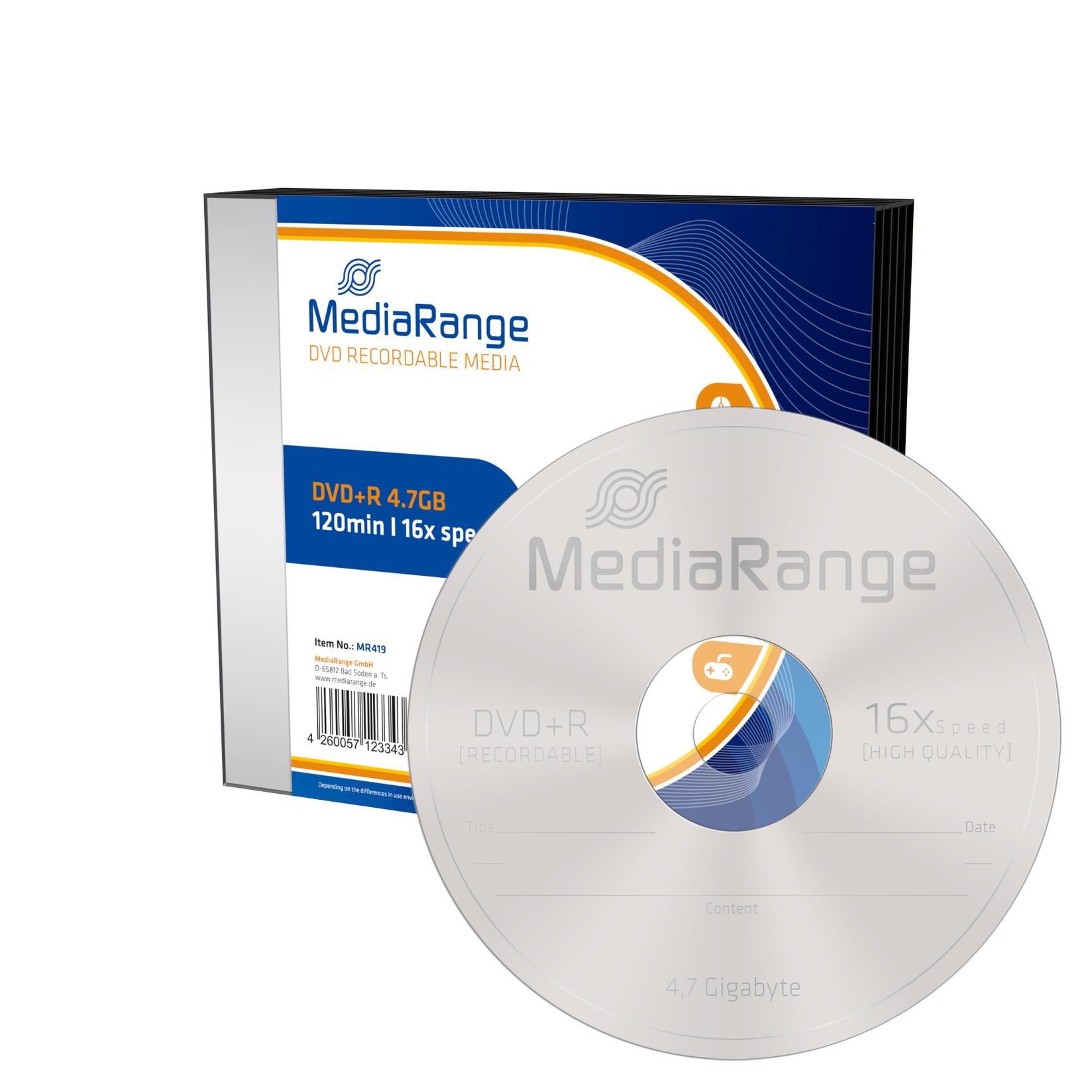MEDIA RANGE DVD+R, 4.7GB, 16x Speed, 1/1, Slimcase, MR419