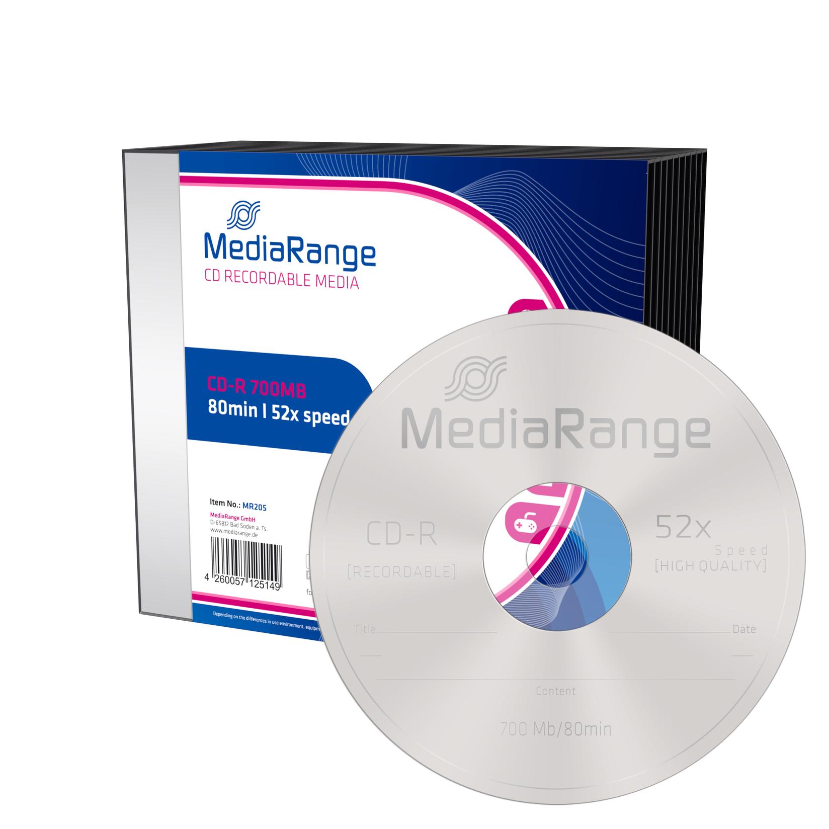 MEDIA RANGE CD-R, 700MB/80min, 52x Speed, 1/1, Slimcase, MR205